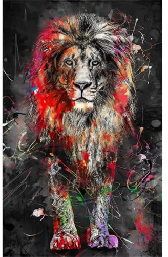 RAILONCH 5D DIY Diamond Painting, Tier Löwe Diamant Malerei Kits, Voller Bohrer Runden Diamant Painting Crystal Strass Stickerei Kreuzstich für Home Wall Decor (50x80cm)