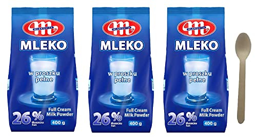 Mlekovita Vollmilchpulver 26% Fett, Nettogewicht - 400 g x 3 (1200 g) Sparset mit Löffel 16cm