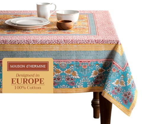Maison d'Hermine Tischdecke, Rechteckig, 100% Baumwolle (180 cm x 140 cm) | Wiederverwendbar, für den täglichen Gebrauch, zum Essen, für Partys, Festliche Anlässe und Frühjahr Sommer - Marquise