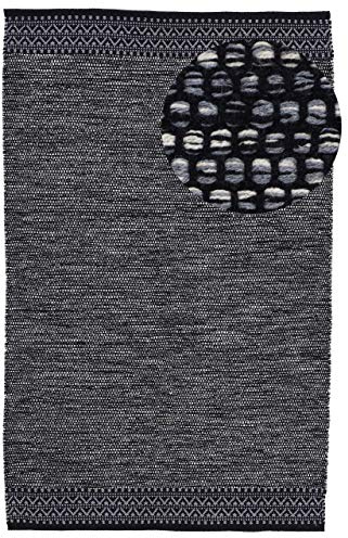 carpetfine Baumwollteppich Kelim Mia Schwarz 160x230 cm | Moderner Teppich für Wohn- und Schlafzimmer