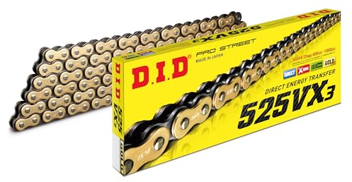 DID Cadena 525VX3 (Oro y Negro) - Longitud: 122 eslabones con unión remachada (ZJ)