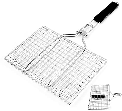Abcsea 1 Pezzo Cestino per Barbecue, Cestello per Griglia, Cestello per Barbecue Pieghevole in Acciaio Inox, Cestello per Barbecue