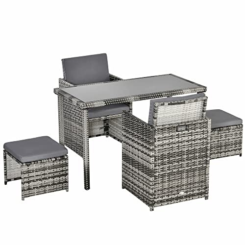 Outsunny Polyrattan Sitzgruppe Gartenmöbel Set 11tlg. Kissen Grau | Essgruppe, Gartenset, Garnitur