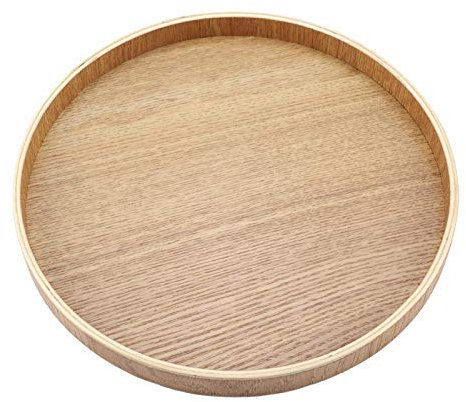 Wooden Round Serving Tray, Natural Wood Coffee Table Tray Farmhouse Decorator Storage Plate Circle Countertop Organizer Kitchen Dinning Dish Bathroom Vanity for Food Breakfast Fruits Candies (24cm)