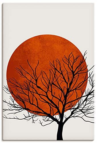 ARTLAND Wanddeko Leinwand Bilder Wandbild Minimalismus Sonne Silhouette Baum Winter Japan U3XX