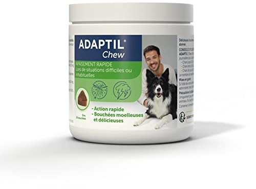ADAPTIL Chew - Bouchées Anti-Stress pour Chiens – Action Rapide dès 30 Minutes - Ingrédients naturels – 30 bouchées délicieuses – sans Somnolence