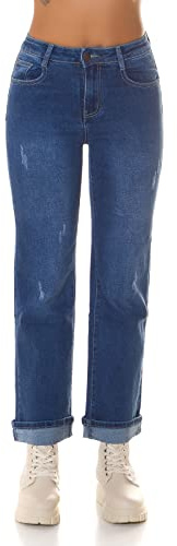 Jean push up Bootcut taille haute au look usé, bleu, W42