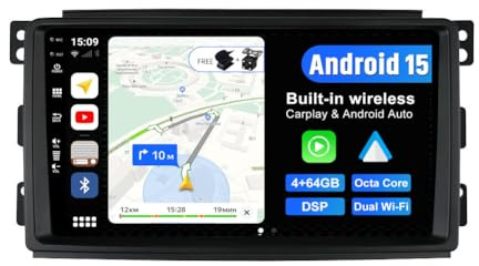 JOYX Android 14 IPS Autoradio Passt für Benz Smart fortwo 451 (2005-2010) - 4G+64G - Eingebaut DSP/Carplay/Android Auto - Kamera + MIC - 9 Zoll 2 Din - Lenkradsteuerung WiFi DAB 360-Camera Fast-Boot