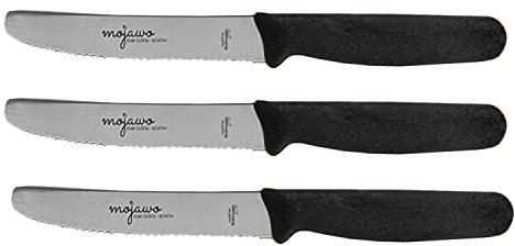 3 Stück Mojawo Scharfes Bio Frühstücksmesser Tafelmesser Buttermesser Brötchenmesser mit Wellenschliff Rostfreie Qualität aus Solingen
