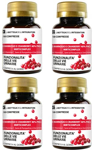D - Mannosio e Cranberry 40% PAC Mirti Complex con Semi di Pompelmo, Uva Ursina e Vitamina C | 400 compresse 1 al dì | Mirtillo Rosso ad Alto Dosaggio