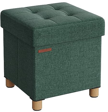 SONGMICS Sitzhocker mit Stauraum, kleine klappbare Sitzbank, 38 x 38 cm Fußbank, Aufbewahrungsbox, bis 300 kg belastbar, für Wohnzimmer Schlafzimmer Schlafsaal, vintagegrün LSF014C11