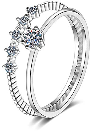 Stfery Ringe Frauen, Ring Größe 54 Sterling Silber 925 Doppelring 0,1ct Moissanite Verlobungsring Eheringe Damen Modeschmuck