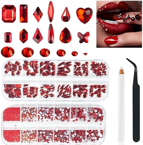 2680Pz Rosso Decorazioni unghie, glitters Strass unghie con brillantini piccoli unghie Rosso, Pietra di vetro diamantata trasparente per DIY per il trucco del viso delle unghie unghie art decorazioni