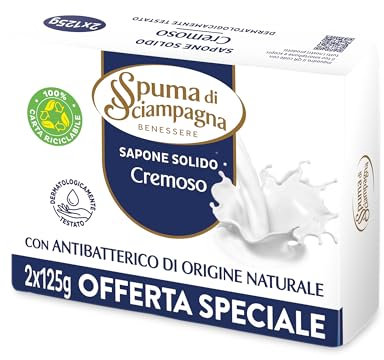 SPUMA DI SCIAMPAGNA Cremige Saponette mit natürlichem Antibatterikum, 2 PEZZI DA 125 g