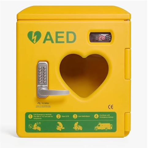 Wall-Mounted Steel AED Alarm Box, AED Defibrillator Storage Cabinets with Temperature Control System and Handle, -50-120℃ Range of Set Temperature, for Fits Most AED Models