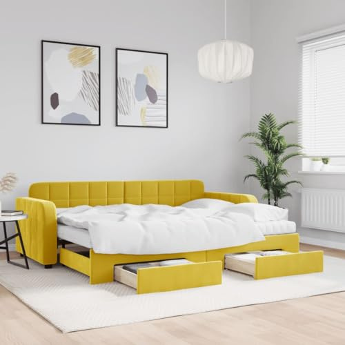 CKioict Palettenbett Modernes Bettgestell Jugendbett Tagesbett Ausziehbar mit Schubladen Gelb 80x200 cm SamtGeeignet für Gästezimmer, B&Bs, Schlafzimmer