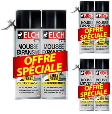 Bauschaum Montageschaum PU Schaum 500ml Elch PRO Weiß - Effektiver Dämmung- und Fugenfüller-Schaumstoff für präzise Anwendungen - Schaum zum Isolieren, Konstruktionsschaum (6 x 500ml)