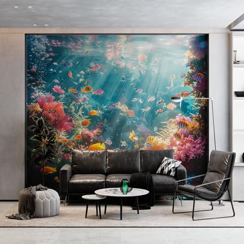 Wall Mural Colorful Wallpaper Ocean Theme Fish Coral Photo Wall, Art Murals Living Room Bedroom Tv Office Restaurant Murals Home Decoration 350 x 256 cm (WxH) Mural