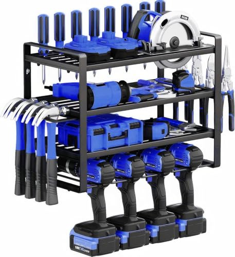 Zhildmosin Power Tool Organizer Wall Mount - Heavy Duty Storage Rack for Cordless Drill, Special Shelves Designed for Screwdriver, Pliers & Hammer Holder (40L x 20W x 30cm)