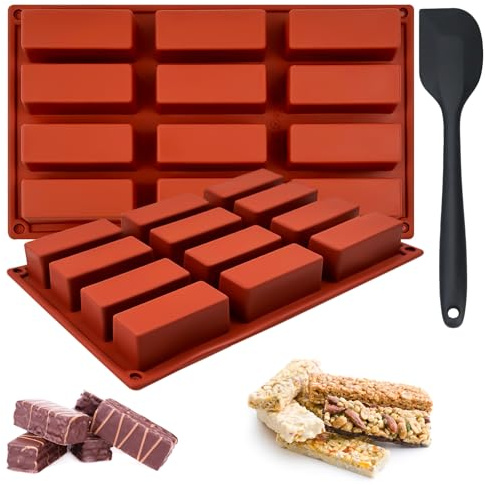 TAIXING 2 Stück Müsliriegel Backform Silikon, Schokoladenform Silikon Backform Riegel mit 12 Mulden, Antihaft Müsliriegel Form für Schokolade, Trüffel, Brotbrot, Muffin, Brownie, Eiswürfel