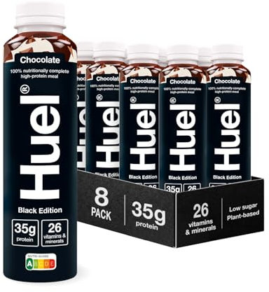 Huel Black Edition Ready-to-drink, 8 x 500ml Bottles, Protein Shakes, Chocolate Flavour, High Protein Drink, 35g Protein Per Bottle, Rich in Vitamin D, Fatty Acids, Calcium, Ready Meals