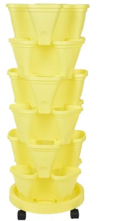 WNRLL Macetero Apilable de 6 Niveles, Macetero Vertical de Jardín con Base Móvil, Maceteros de Flores de Fresa Y Verduras, Macetero Interior Y Exterior,Amarillo,Four Petals