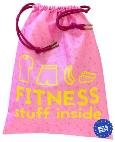 KEPI - Turnbeutel Wasserdicht, Sportbeutel Groß, Ökologisch Tasche für Schuhe und Sportbekleidung, Recyclingmaterial, Turnbeutel Damen und Herren - Rosa, Beidseitiger FITNESS Aufdruck