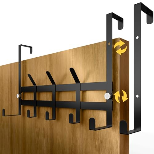4smile Türgarderobe zum Einhängen – Edelstahl Türhaken Schwarz, Verstellbare Kleiderhaken Tür Für 36/41/46mm – Türhakenleiste Haken Zum Einhängen Ohne Bohren, Für Jacken, Kleidung & Taschen