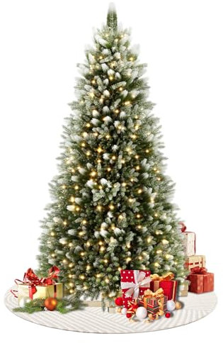 Aufun Weihnachtsbaum künstlich mit Beleuchtung 180cm Tannenbaum künstlich PVC mit Deko Schnee, Edeltanne Schnellaufbau chwer entflammbar, inkl. Christbaum Ständer (1,8m, Natur-Weiss beschneit+LED)