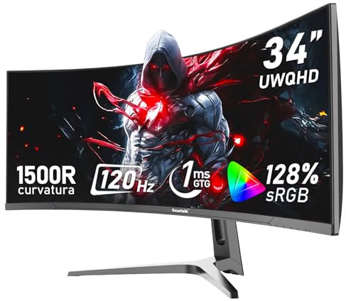 Gawfolk 34 Inch Ultrawide Curved 120Hz Gaming Computer Monitor 1500R PC screen 21:9 UWQHD (3440x1440),G-Sync,178° Viewing Angle,128% sRGB,HDMI、Display Port,Compatible with wall mounted 75x75MM-Black