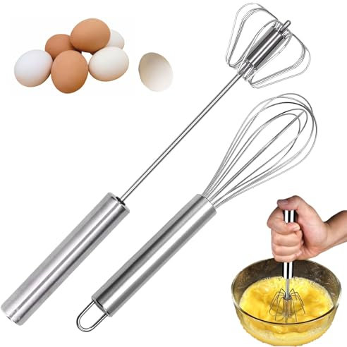 2 Pcs Hand Push Blender Mixer, Egg Whisk, Milk Frother, Balloon Whisk Set - Versatile Mixer Stirrer Tool for Blending Whisking Beating Stirring