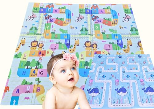 MATE HOME® Alfombra Bebe, 200 x 180 cm, 1,5 cm Grosor, Diseño Infantil, Acolchada de XPE, Reversible y Plegable, Tapete Actividades, Colchoneta para Niños para Juegos en el Suelo (BALLENA)