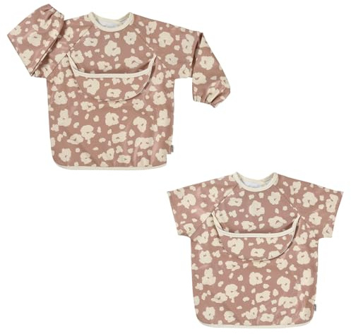 BÉABA, Bavoir recuperateur bébé, Bavoir maternelle, Imperméable, Manches longues détachables, Poche de récupération, Facile à nettoyer, Evolutif, Savannah bloom