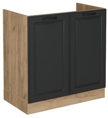 Vicco Spülenunterschrank R-Line, Anthrazit Landhaus, 80 cm | MDF-Front · Ohne Arbeitsplatte · Höhenverstellbare Füße · Metallgriffe · ✓ Frei kombinierbar