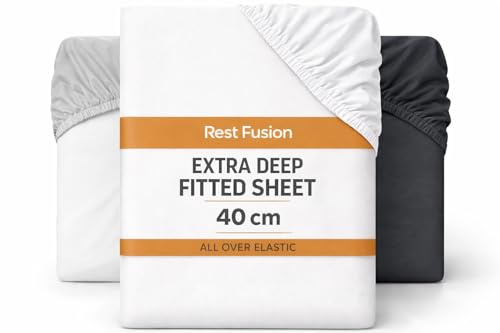 Rest Fusion Deep Fitted Sheet – 40cm Extra Deep Pocket – Fully Elastic – Soft Brushed Microfibre – Wrinkle, Shrink & Fade Resistant – Easy Care – Bed Bottom Sheet (White, Single)