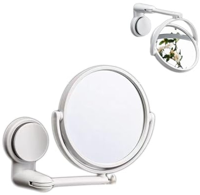 Bustlwor Espejo Ventosa Plegable, Espejo Baño Blanco, Espejo Rotación sin Taladro, para Oficina, Baño y Dormitorio (Blanco)