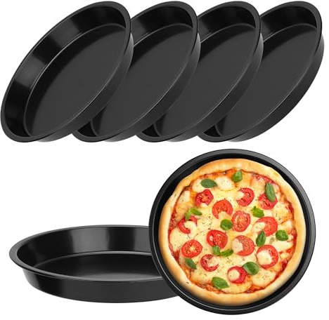 WENLISELL 6 Pack 8 Inch Pizza Trays, Non Stick 20cm Round Baking Tray | Deep Carbon Steel, Pizza Pan Cake Tin, For Oven, Baking