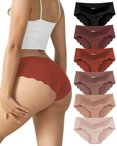 TDONE Lot de 6 culottes sans couture pour femme, taille basse, sous-vêtements invisibles confortables à bord ondulé doux, culottes extensibles pour femme, Noir/marron/café/rouge marron/rouge gris