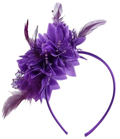 HSTWODE Fjäderhårband med konstgjorda blommor, 1920-tals fascinator huvudbonad för kvinnor, fjäder 20-talet pannband för karneval cocktail bröllop te party tillbehör (lila, enhetlig storlek)