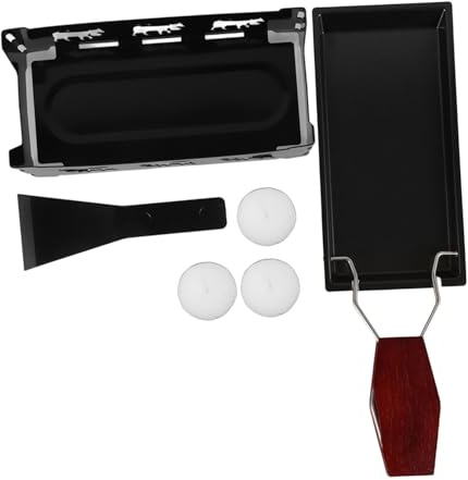 Mobestech Foldable Nonstick Raclette Grill Pan with Wooden Handle and Candles Portable Cheese Melts Plate for Outdoor Camping Picnics and Romantic Party Baking