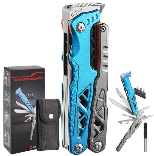 Campeggio Accessori Utili 17in1 Multitool Idee Regalo Uomo Regali Natale con Coltello Martello Pinze Seghetto Cacciavite e Guaina per Escursionismo Regali Natale