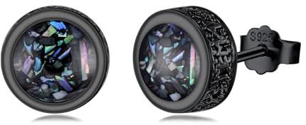 PARYFO Wikinger Ohrstecker für Männer Damen 925 Sterling Silber | Schwarzer Ohrstecker mit Edelstein Türkis/Opal/Onyx/Abalone/Malachit/Lapislazuli Ohrringe Wikinger Schmuck für Herren Damen