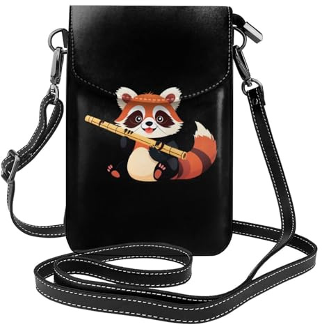 YYHWHJDE Petit sac à main pour téléphone portable 19,3 x 12,4 cm, panda rouge jouant de la flûte de bambou, étui à rabat en cuir pour femme, parfait pour la marche, le camping
