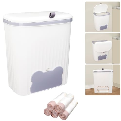SICANAUO Cubo de basura colgante, cubo de basura de cocina de 12 litros con tapa, cubo de basura para residuos de alimentos con 5 rollos de bolsas de basura, contenedor de compost montado en la pared