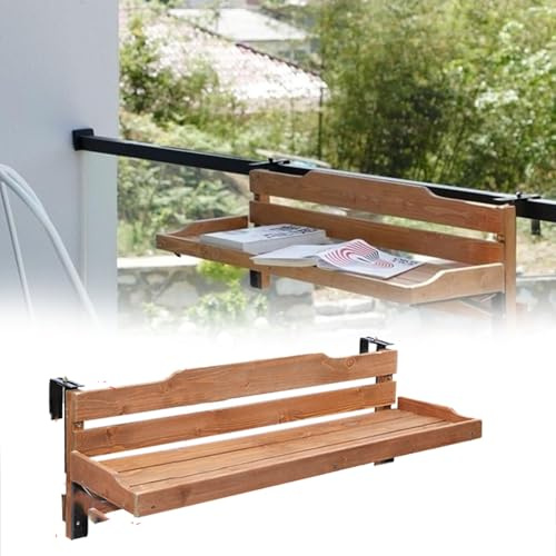 Table de balcon d'extérieur pliante en bois résistante aux intempéries avec balustrade, parfaite pour une utilisation sur le balcon (120 cm)