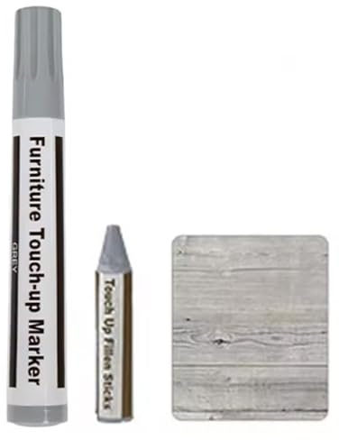 Wood Furniture Repair – Touch Up Markers & Filler Crayons for Scratch Repair on Wood, Veneer, Laminate & Composite | Tables, Cabinets & Floors – Multi-Color Wood Repair Pens (Grey Pen + Wax)
