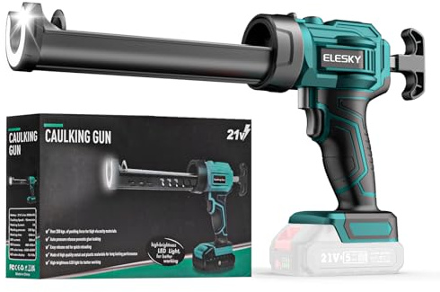 ELESKY Pistolet Silicone Electrique sans fil 18V, 4 vitesses, LED intégrée, Pistolet Cartouche pour Calfeutrage, Cartouche 300 mL, Extrusion Précise (sans batterie)