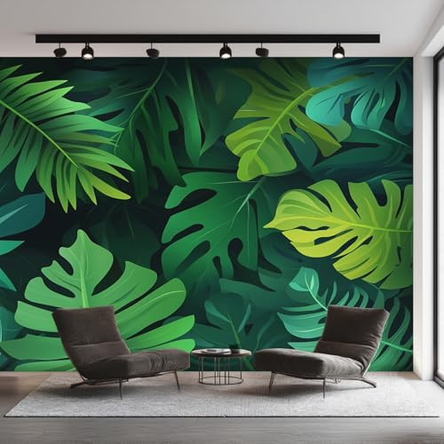 Monstera Wallpaper for Living Room, Tropical Rainforest Wall Mural for Bedroom 250x175 cm, Non-Woven Photo Wallpaper, Home Decor D&O102