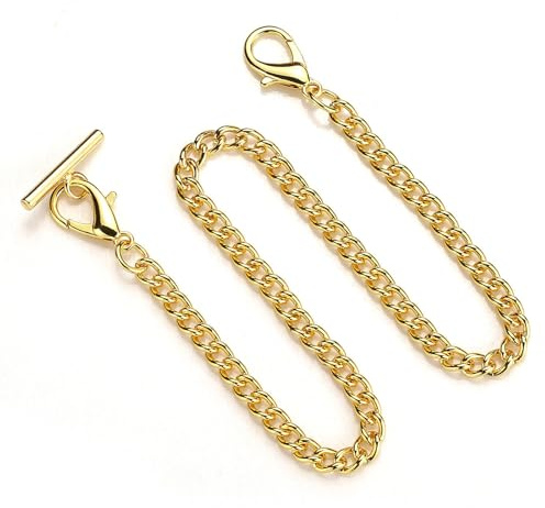 Pocket Watch Albert Vest Chain with T Bar & Lobster Clasps Plating 14 Inch Classic Metal Watch Chain Link & Pocket Watc h Stand Single Link Vest Belt
