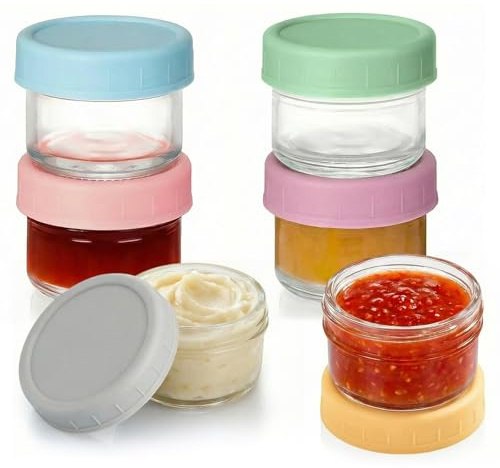 6 Stück 80ml Dressing Behälter Salatdressing Behälter mit Deckel, Glas Mini Dip Saucenbehälter Dose Auslaufsichere Frischhaltedosen für Snack Dips Salat Gewürze - Mikrowellen und Gefriergeeignet